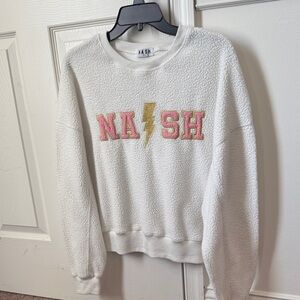 NASH Women's White Textured Sweater with Pink Accents